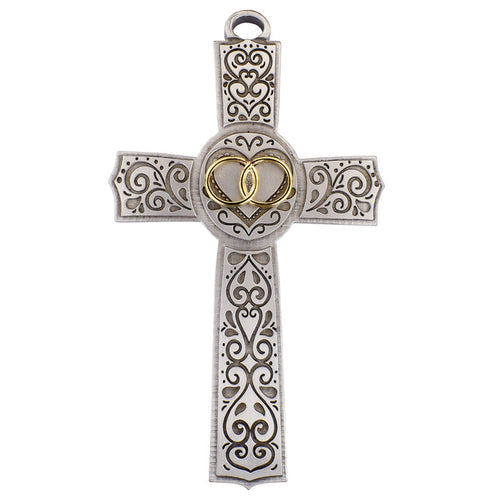 Cross - 6in Pewter Filigree Wedding Cross Boxed