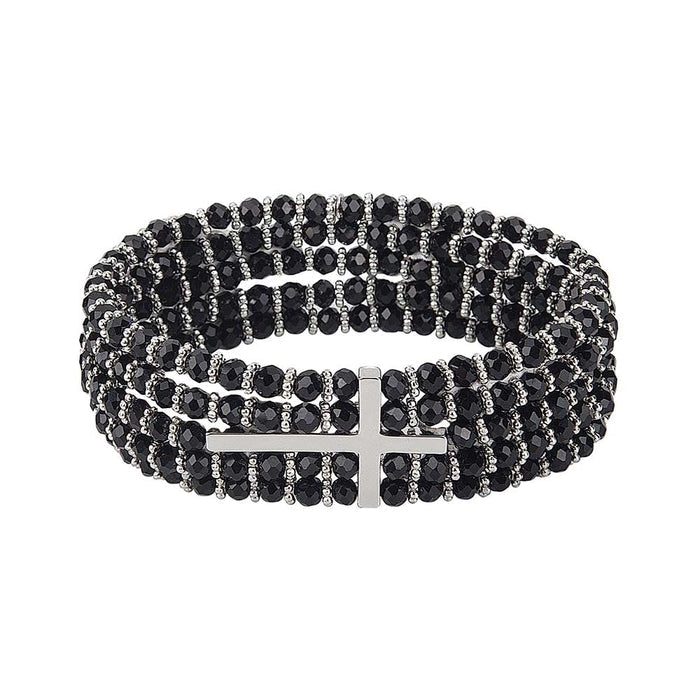 Cross Bracelet, Black and Silver 7"L