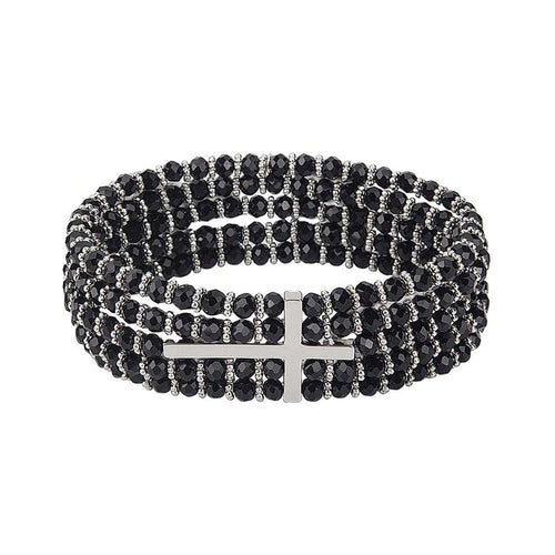 Cross Bracelet, Black and Silver 7"L