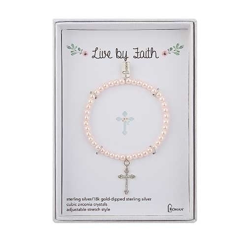Cross Bracelet Pink 6"L