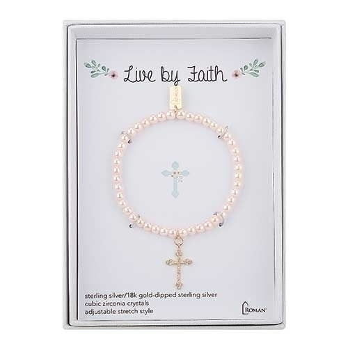 Cross Bracelet Pink 6"L