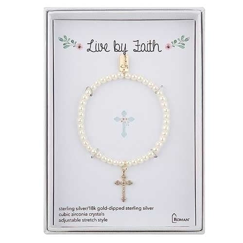 Cross Stretch Bracelet White 6"L