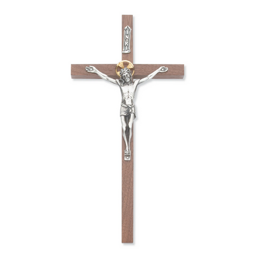 Crucifix - 10" Walnut Stain Crucifix, Boxed