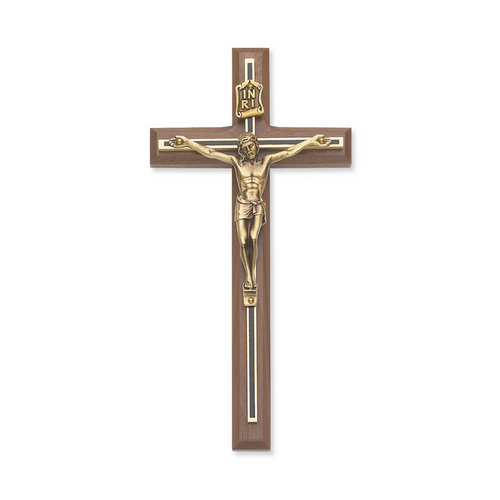 Crucifix - 8" Walnut Stain Crucifix, Boxed