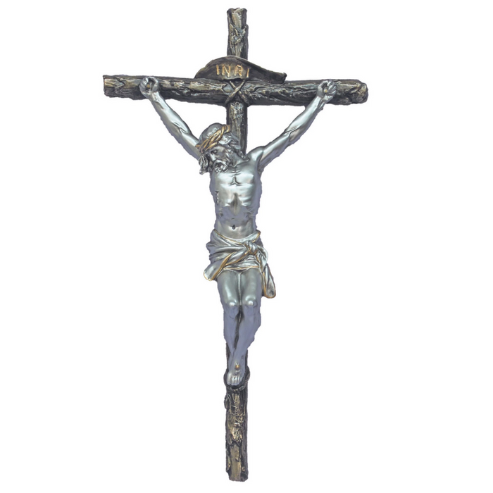 Crucifix 16" | Bronze Cross with Pewter Corpus | Two-Tone | Goldscheider Veronese