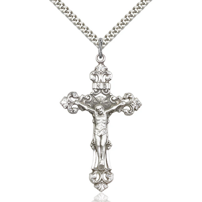 Crucifix Necklace Sterling Silver 24"