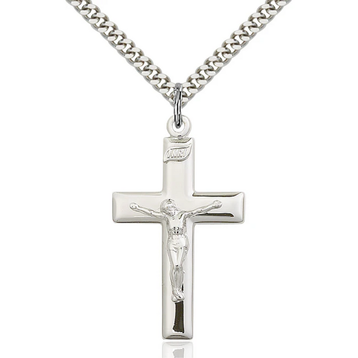 Crucifix Necklace Sterling Silver 24"