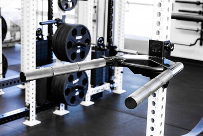 The REP Fitness Dip Attachment 2.0 attached to a 5000 series power rack