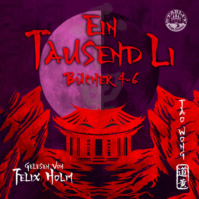 Book cover with red text and a pagoda design on a purple background