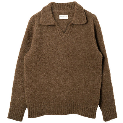 Far Afield Clifford Bouclé Knit Polo Jumper - Brown Boucle