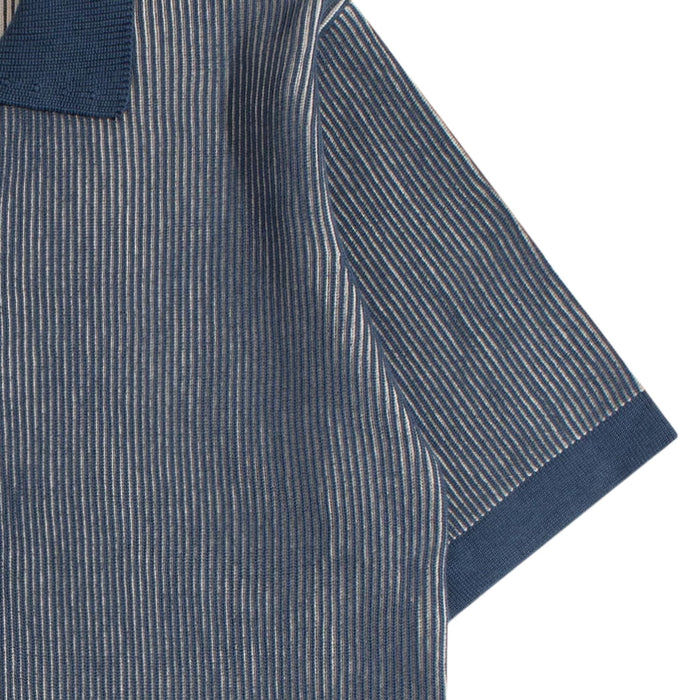 Far Afield Velzy Helio Stripe Knit Shirt - Blue/Sand