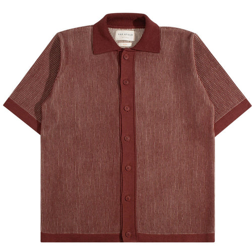 Far Afield Velzy Helio Stripe Knit Shirt - Red/Sand