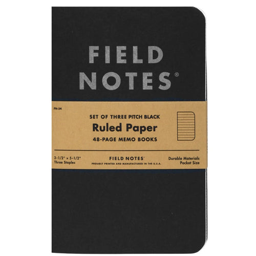 Field Notes 3 Pack Pitch Black Memo Book - Ruled