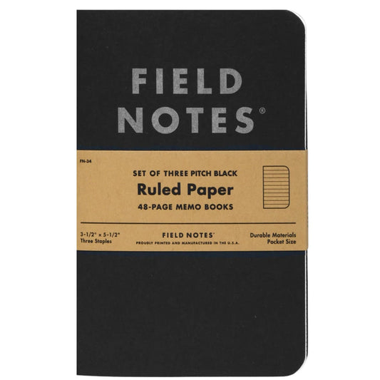Field Notes 3 Pack Pitch Black Memo Book - Ruled