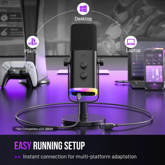 FIFINE AM8 XLR/USB Gaming Microphone for Podcast Recording, Dynamic RGB Mic with Quick Mute, Headphone Jack, Gain Knob, Volume Control, Desktop Mic for PC Gamer, XLR Mic for Audio Interface Mixer, for USB-C Smartphone