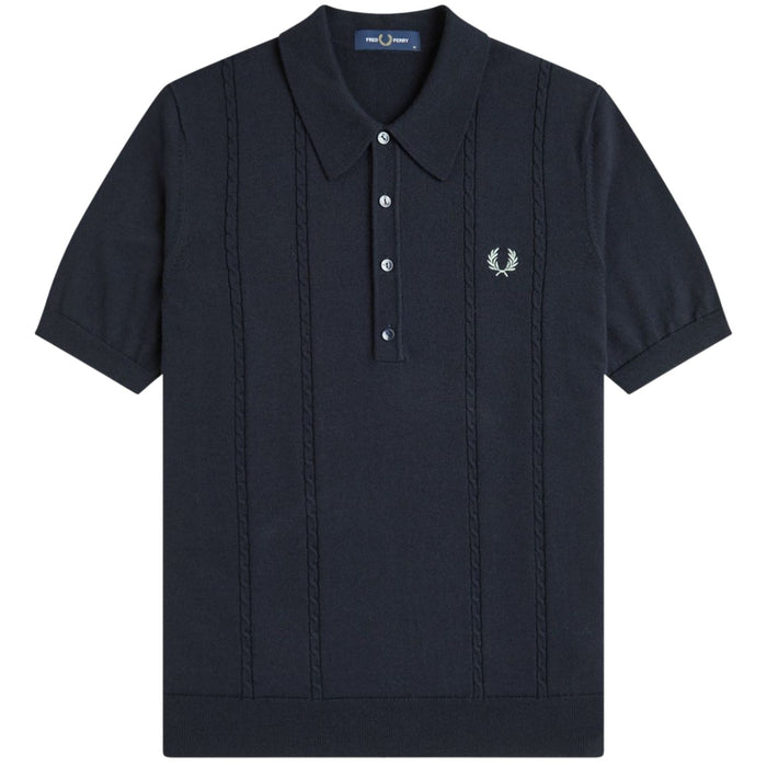 Fred Perry Cable Knitted Shirt - Navy