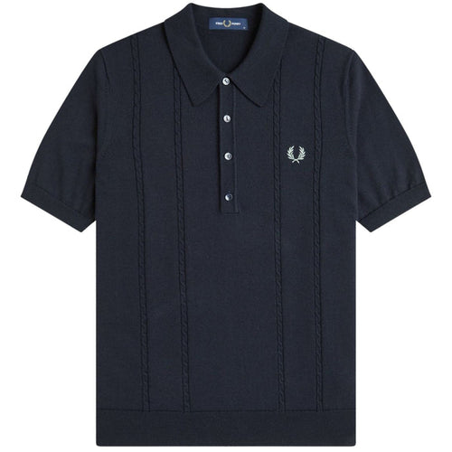 Fred Perry Cable Knitted Shirt - Navy