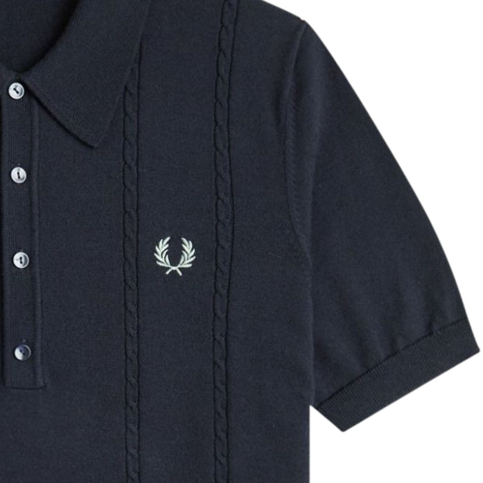 Fred Perry Cable Knitted Shirt - Navy
