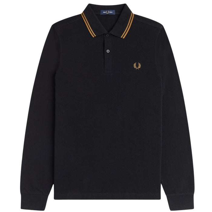 Fred Perry M3636 Long Sleeve Twin Tipped Polo Shirt - Black