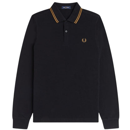 Fred Perry M3636 Long Sleeve Twin Tipped Polo Shirt - Black