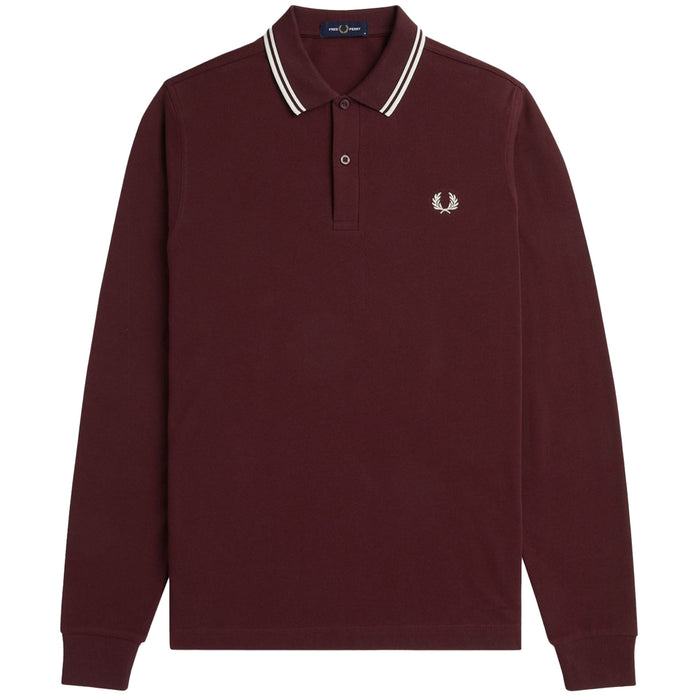 Fred Perry M3636 Twin Tipped Long Sleeve Polo Shirt - Oxblood