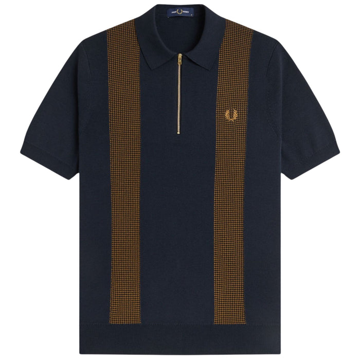 Fred Perry Panel Detail Knitted Shirt - Navy