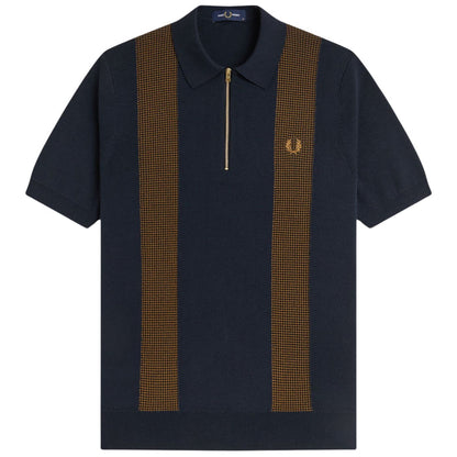 Fred Perry Panel Detail Knitted Shirt - Navy