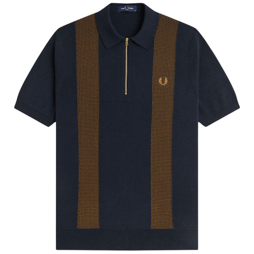 Fred Perry Panel Detail Knitted Shirt - Navy