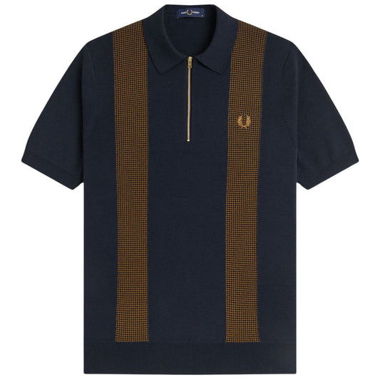 Fred Perry Panel Detail Knitted Shirt - Navy