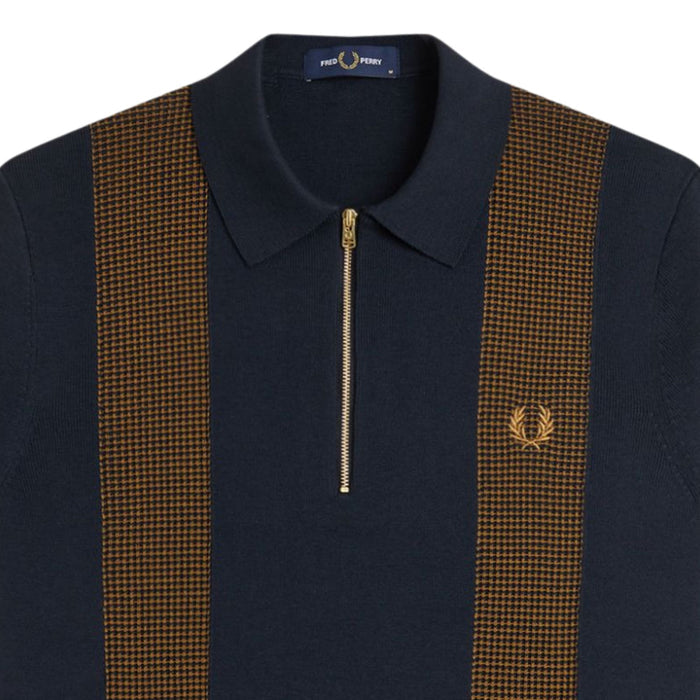 Fred Perry Panel Detail Knitted Shirt - Navy