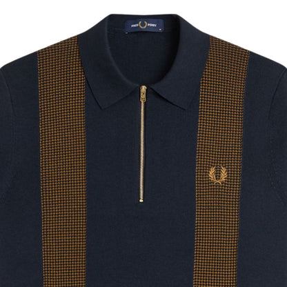 Fred Perry Panel Detail Knitted Shirt - Navy