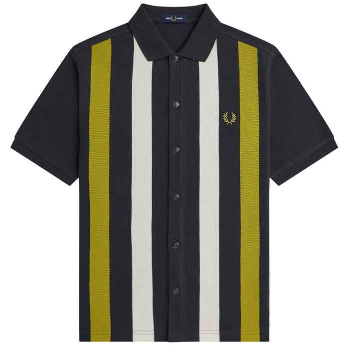 Fred Perry Panelled Button Through Polo Shirt - Black
