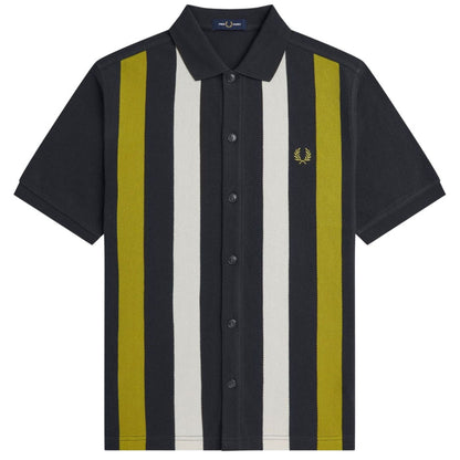 Fred Perry Panelled Button Through Polo Shirt - Black