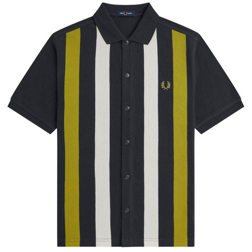 Fred Perry Panelled Button Through Polo Shirt - Black