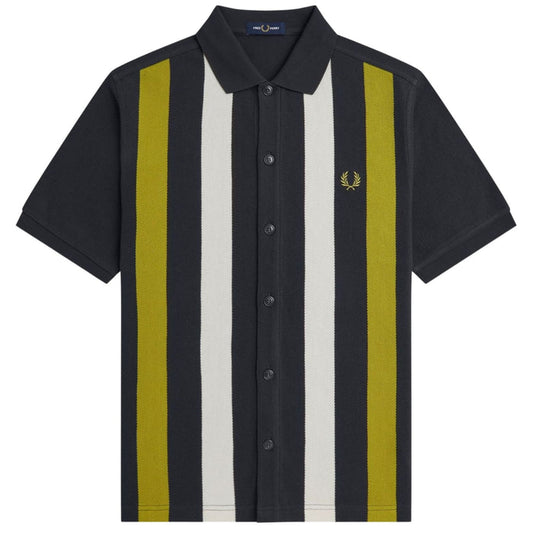 Fred Perry Panelled Button Through Polo Shirt - Black