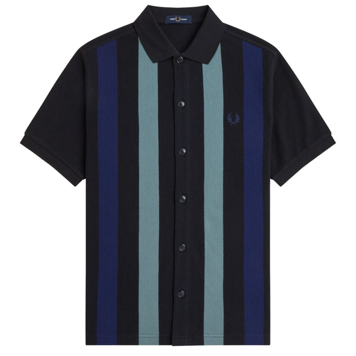 Fred Perry Panelled Button Through Polo Shirt - Black