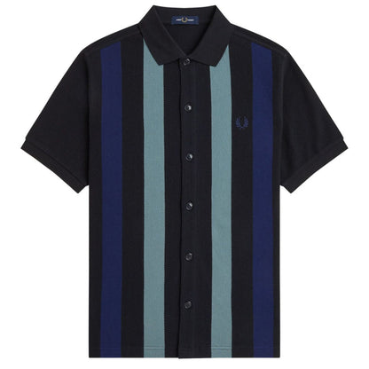 Fred Perry Panelled Button Through Polo Shirt - Black