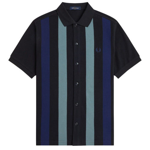 Fred Perry Panelled Button Through Polo Shirt - Black