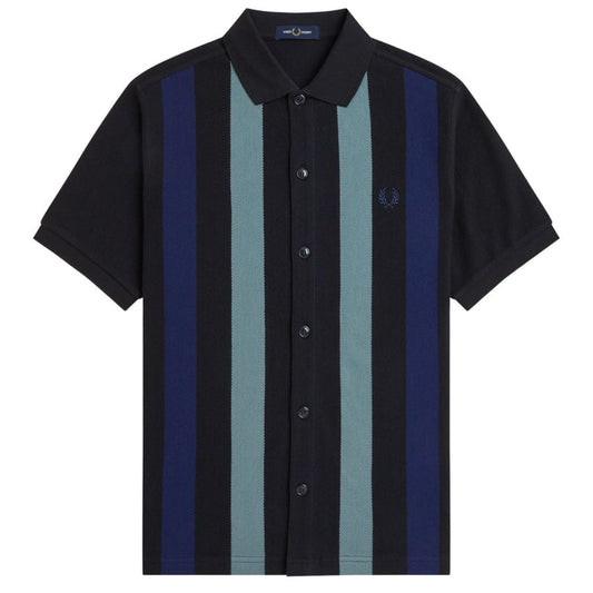 Fred Perry Panelled Button Through Polo Shirt - Black