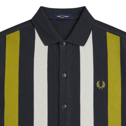 Fred Perry Panelled Button Through Polo Shirt - Black