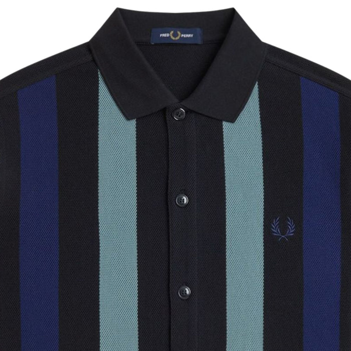 Fred Perry Panelled Button Through Polo Shirt - Black