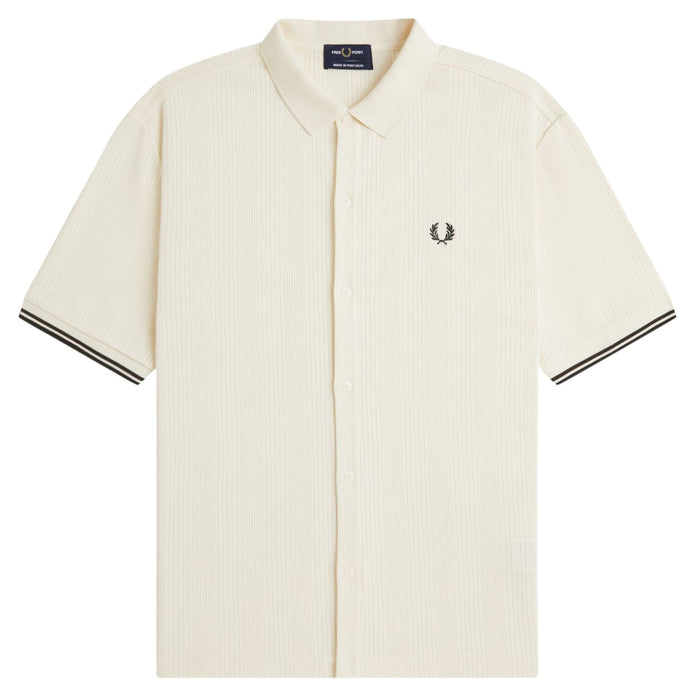 Fred Perry Pointelle Button Through Polo Shirt - Ecru