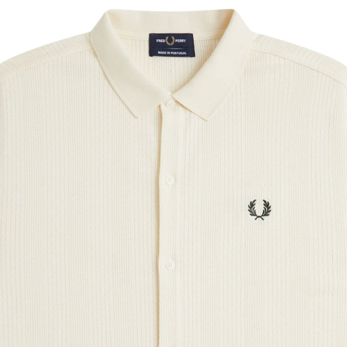 Fred Perry Pointelle Button Through Polo Shirt - Ecru