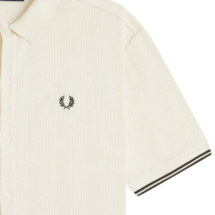 Fred Perry Pointelle Button Through Polo Shirt - Ecru