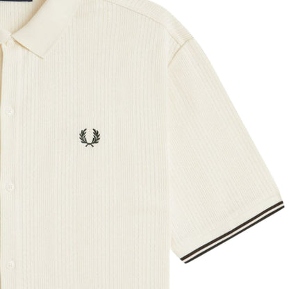 Fred Perry Pointelle Button Through Polo Shirt - Ecru