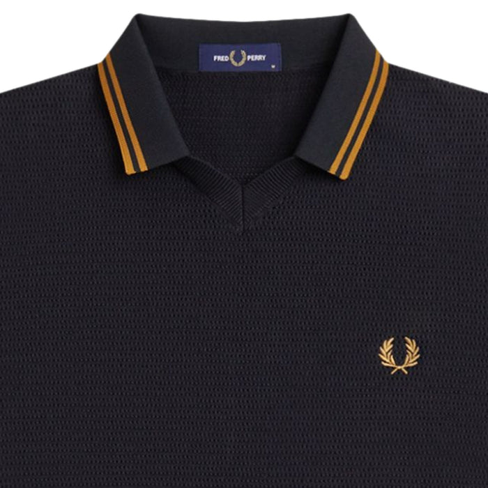 Fred Perry Pointelle Knitted Shirt - Black