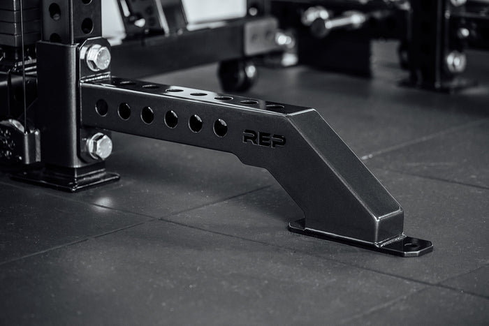 Close-up of Front Foot Extension Pair 2.0 with REP branding
