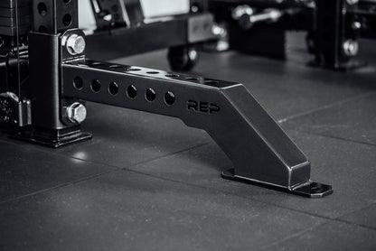 Close-up of Front Foot Extension Pair 2.0 with REP branding