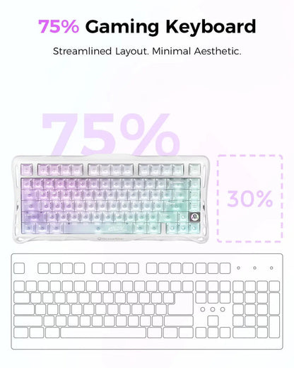 Gravastar Mercury K1 Lite Crystal Aurora 75% Mechanical Gaming Keyboard, 2.4Ghz/Bt/Wired Tri-Mode Wireless Keyboard, Gasket Hot Swappable Mechanical Keyboard, Pre-Lubed Linear Switches, RGB Backlit Summervibes