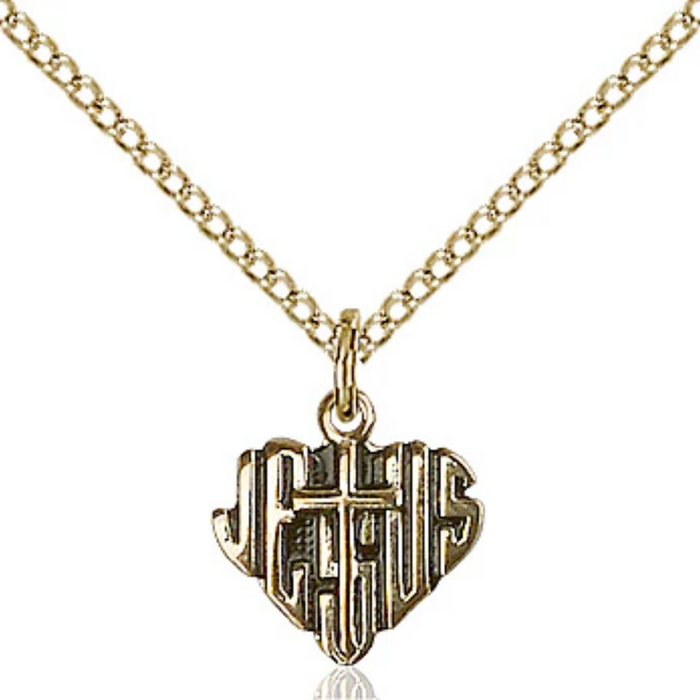 Heart of Jesus Cross Necklace Gold Filled 18"